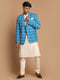 Men's Blue Ikkat Print Blazer And Kurta Pyjama Set